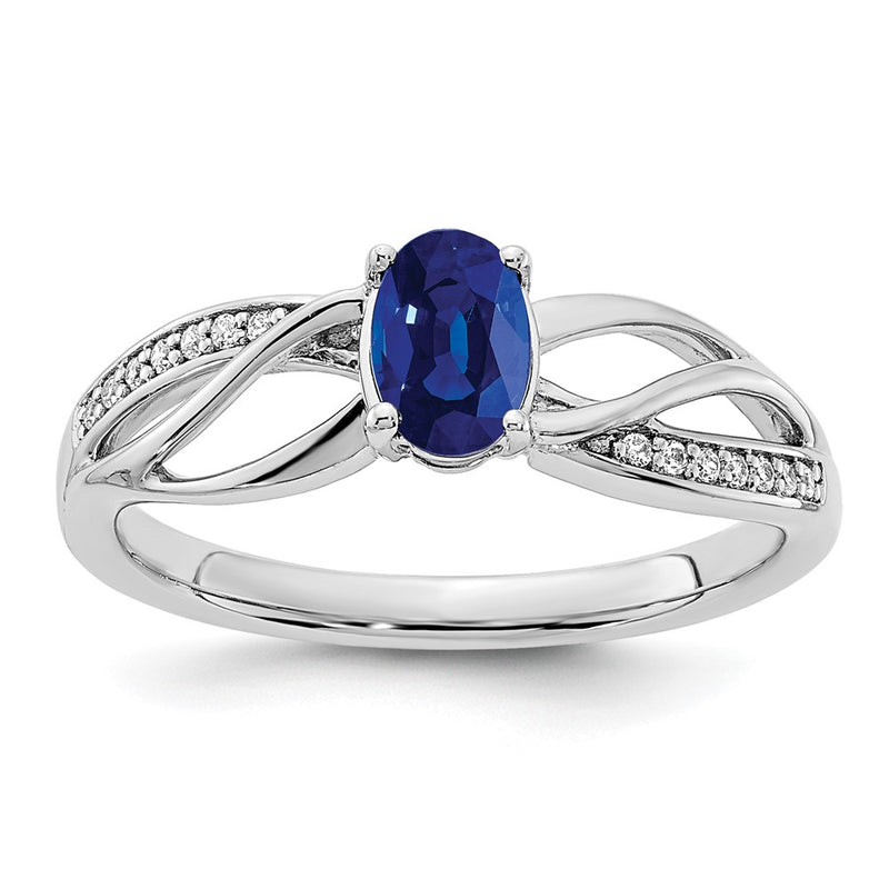14k White Gold Polished Sapphire and Real Diamond Ring