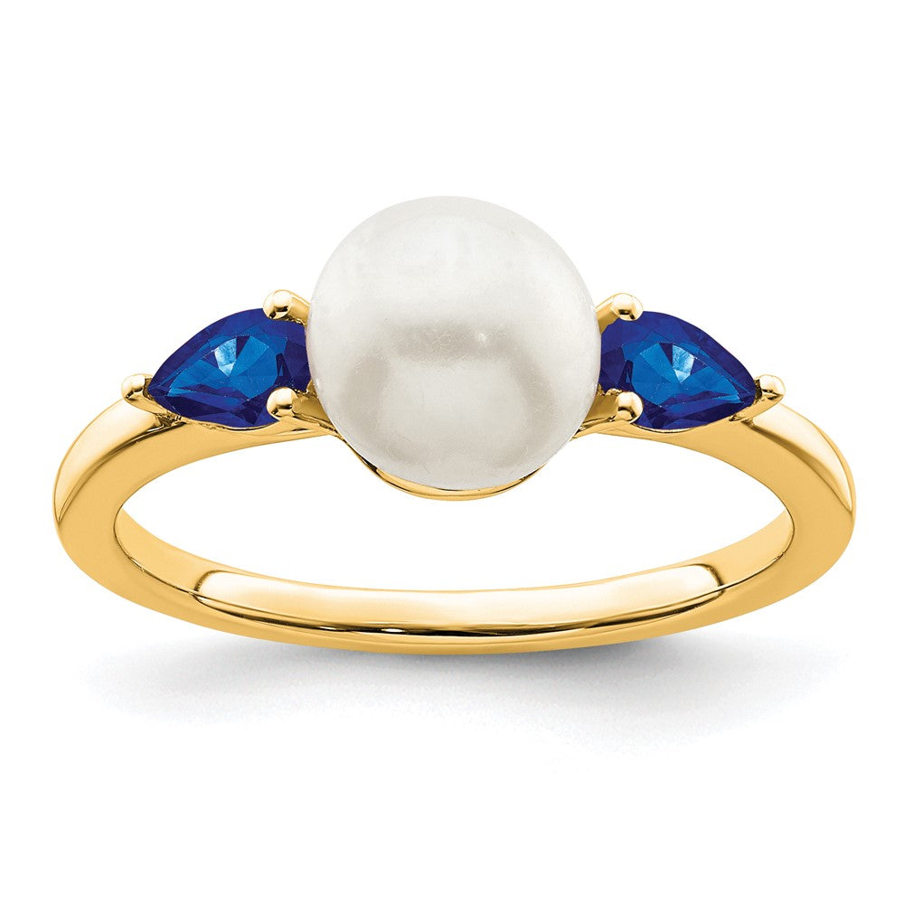 14k White Gold FWC Pearl and Sapphire Ring