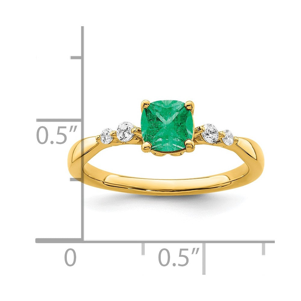 14k Gold Polished Emerald and Real Diamond Ring
