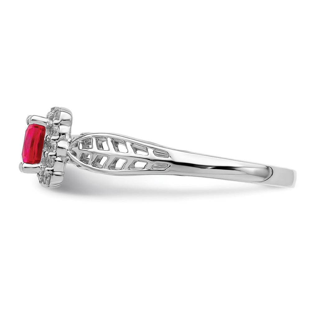 14k White Gold Polished Ruby and Real Diamond Halo Ring