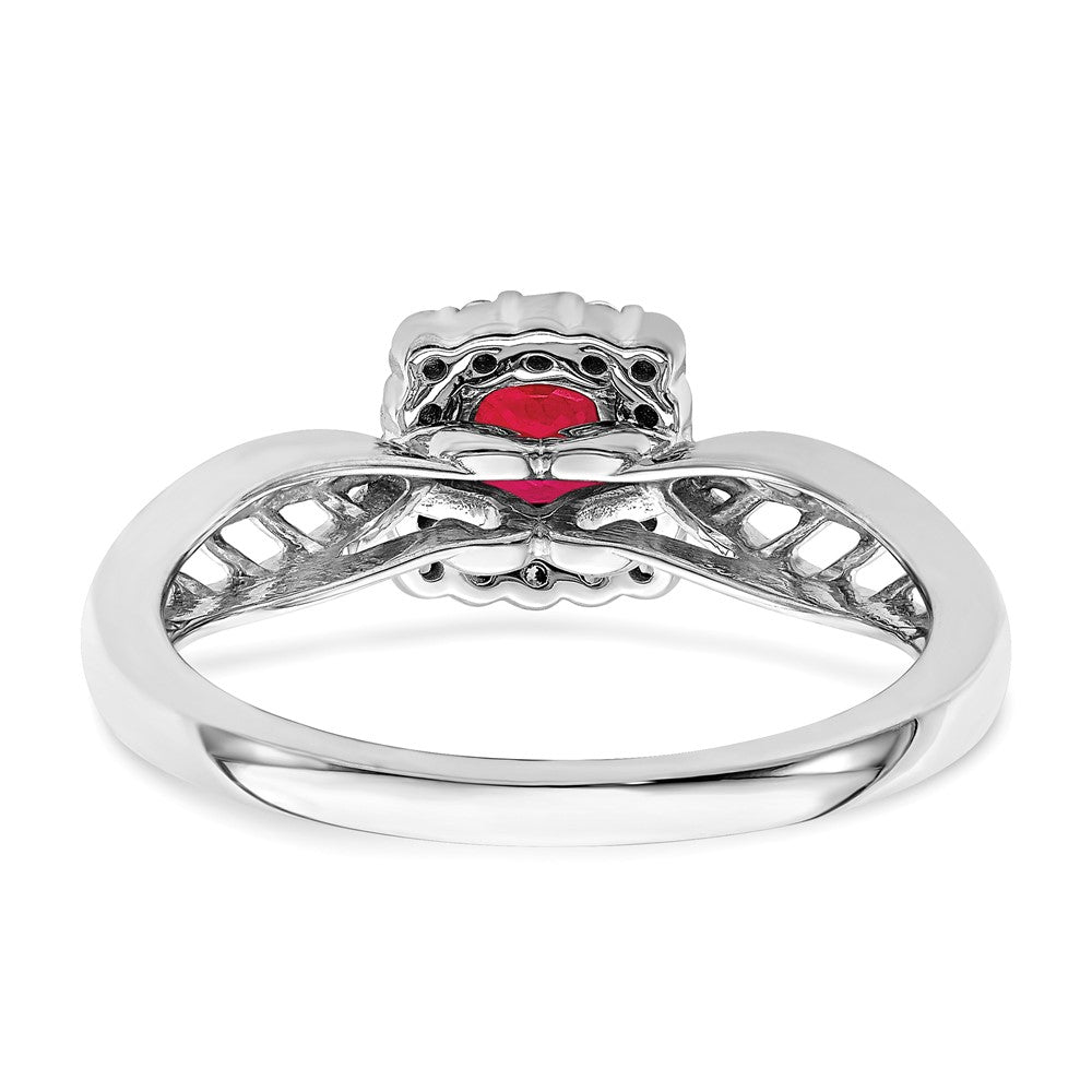 14k White Gold Polished Ruby and Real Diamond Halo Ring