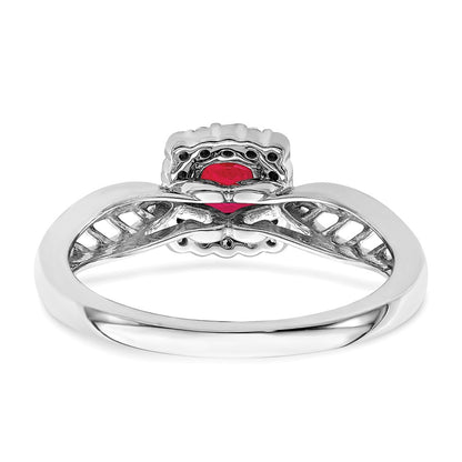 14k White Gold Polished Ruby and Real Diamond Halo Ring