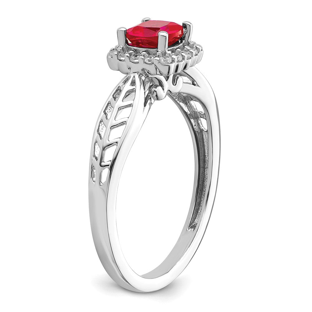 14k White Gold Polished Ruby and Real Diamond Halo Ring