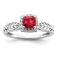 14k White Gold Polished Ruby and Real Diamond Halo Ring