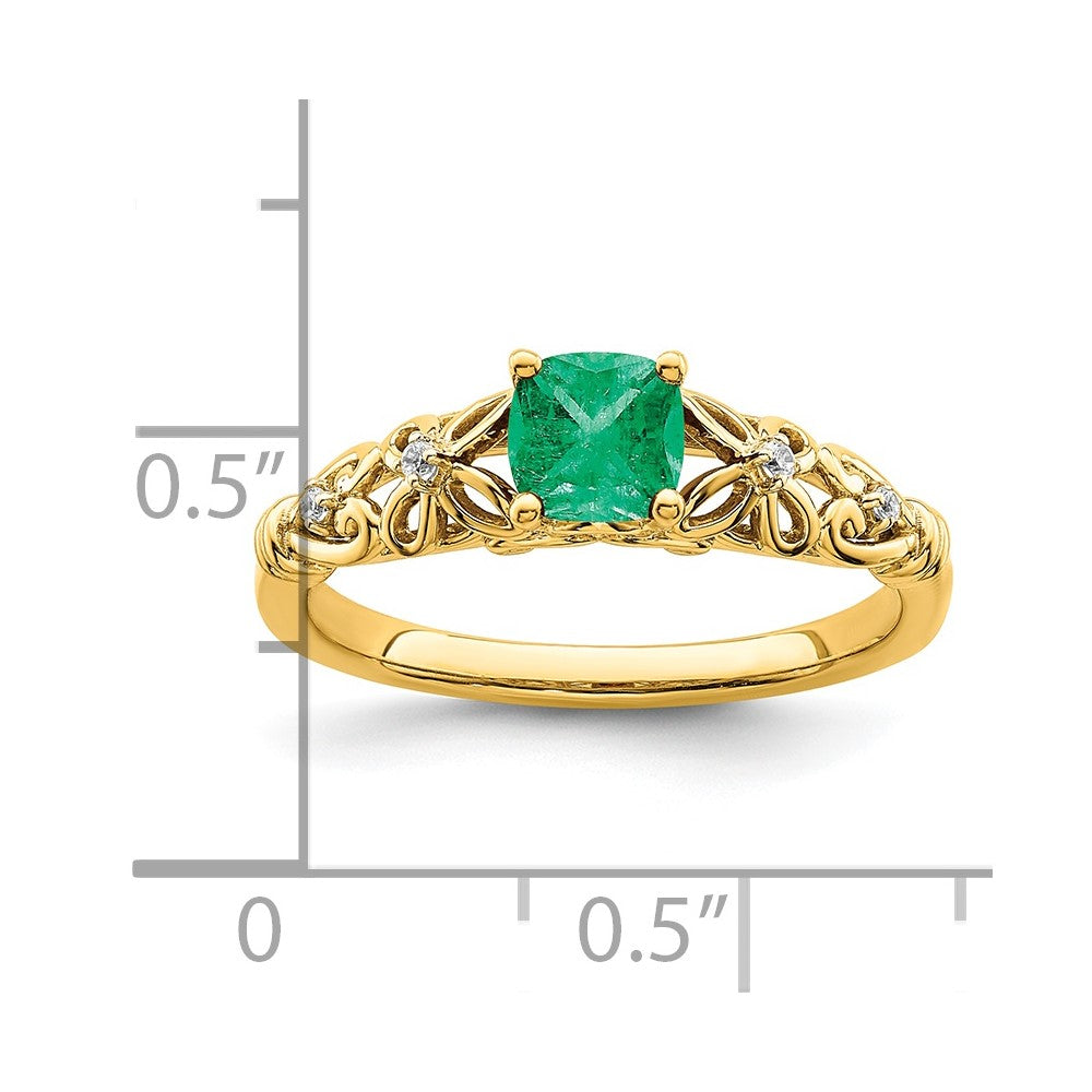 14k Gold Polished Emerald and Real Diamond Ring