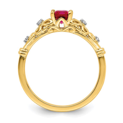 14k Gold Polished Ruby and Real Diamond Ring