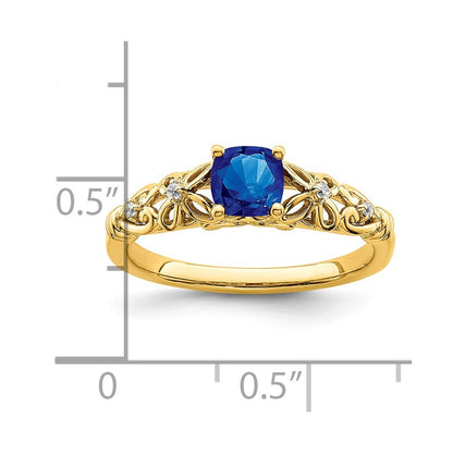14k Gold Polished Sapphire and Real Diamond Ring