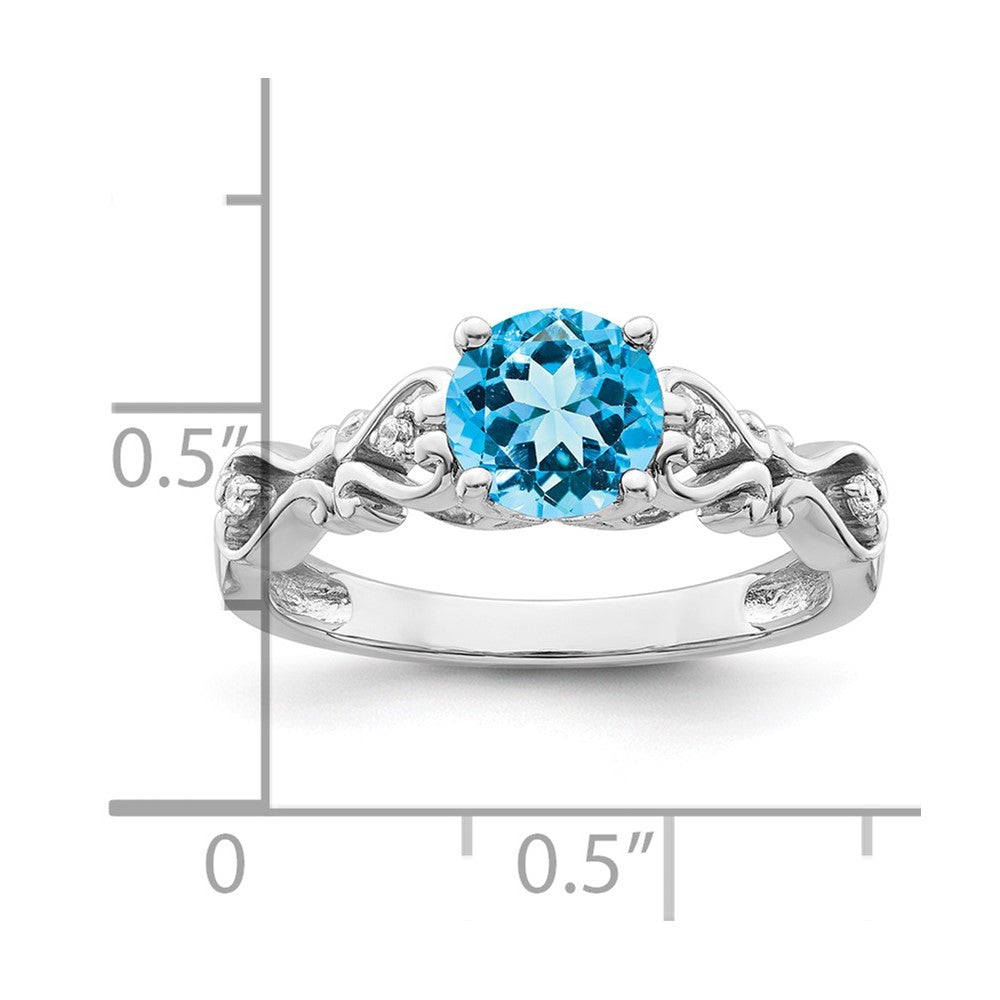 14k White Gold Polished Blue Topaz and Real Diamond Ring