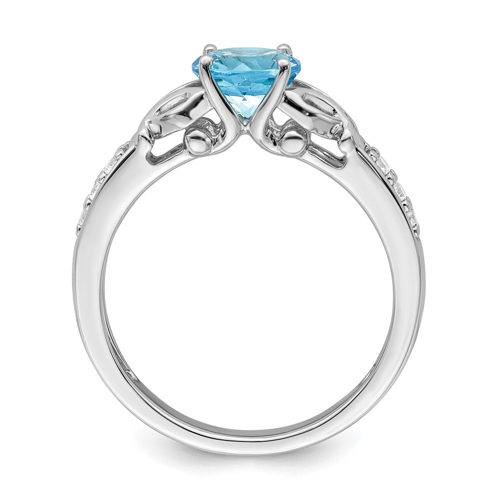 14k White Gold Polished Blue Topaz and Real Diamond Ring