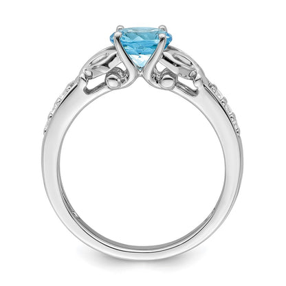 14k White Gold Polished Blue Topaz and Real Diamond Ring