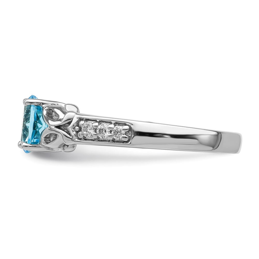 14k White Gold Polished Blue Topaz and Real Diamond Ring