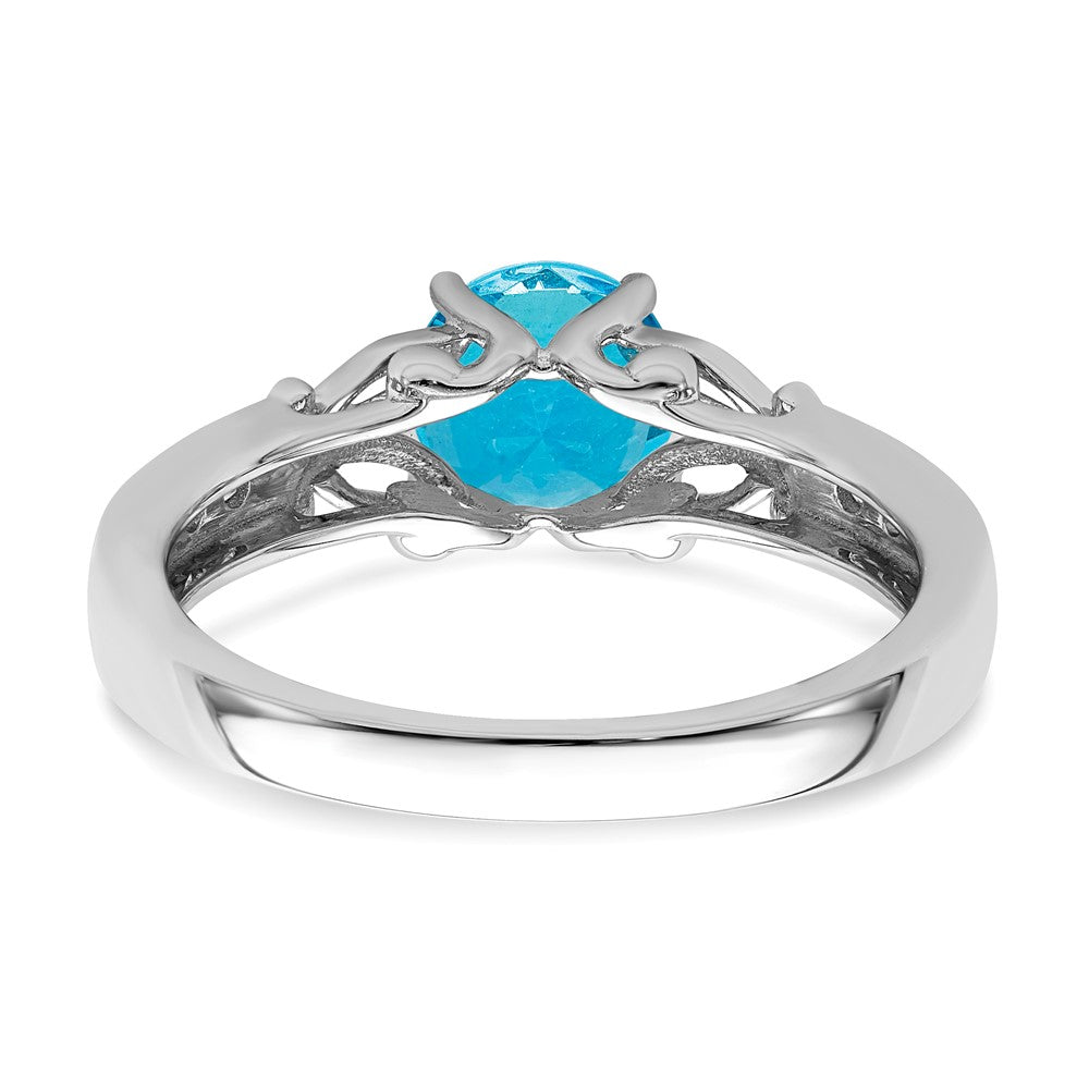 14k White Gold Polished Blue Topaz and Real Diamond Ring