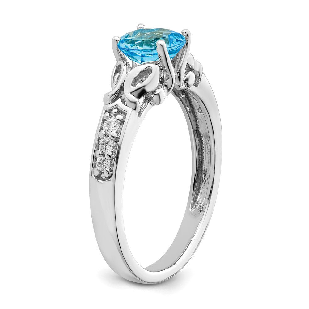 14k White Gold Polished Blue Topaz and Real Diamond Ring