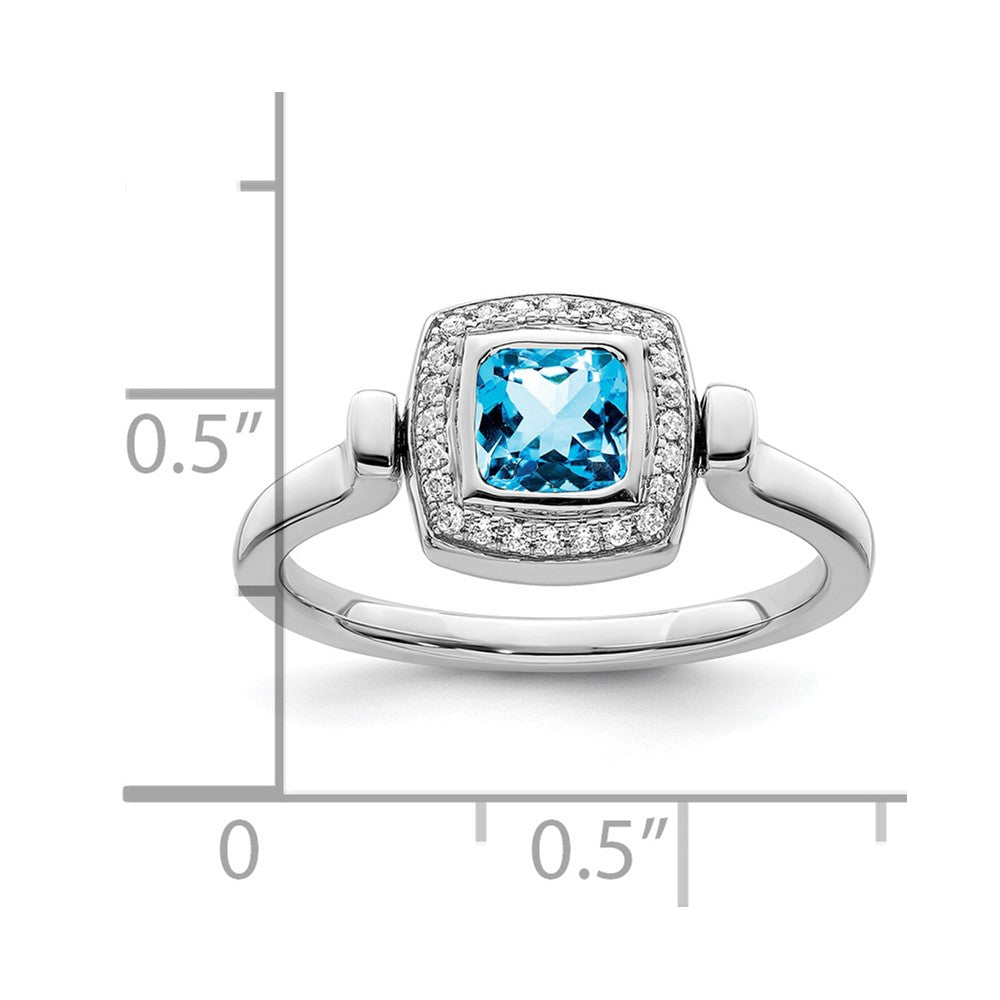 14k White Gold Polished Blue Topaz and Real Diamond Flip Ring