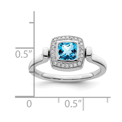 14k White Gold Polished Blue Topaz and Real Diamond Flip Ring