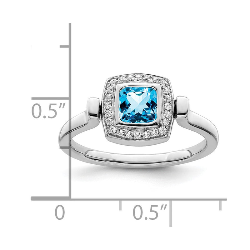 14k White Gold Polished Blue Topaz and Real Diamond Flip Ring