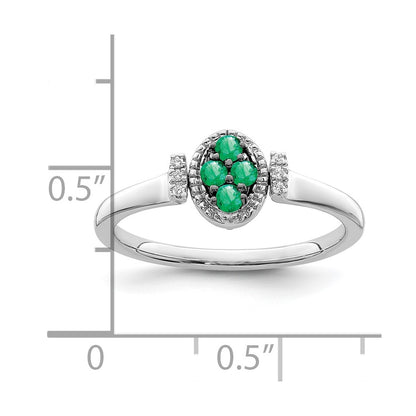 14k White Gold Polished Emerald and Real Diamond Flip Ring