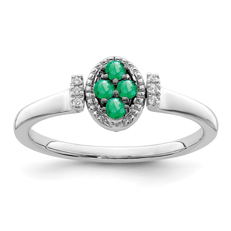 14k White Gold Polished Emerald and Real Diamond Flip Ring