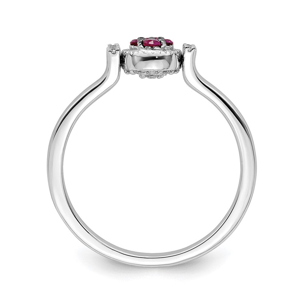 14k White Gold Polished Ruby and Real Diamond Flip Ring