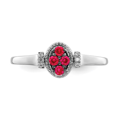 14k White Gold Polished Ruby and Real Diamond Flip Ring