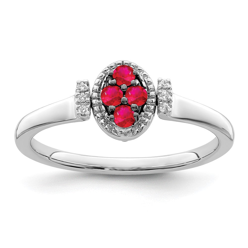14k White Gold Polished Ruby and Real Diamond Flip Ring