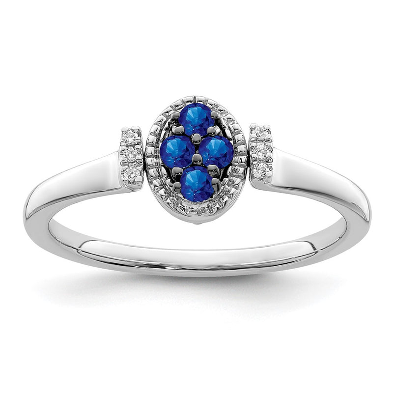 14k White Gold Polished Sapphire and Real Diamond Flip Ring