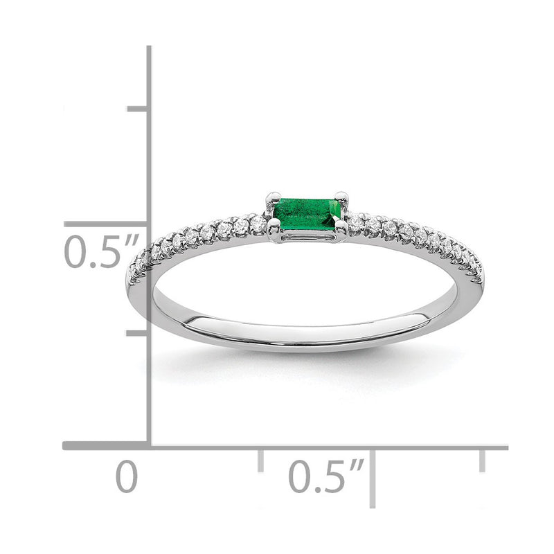 14k White Gold Polished Emerald and Real Diamond Ring