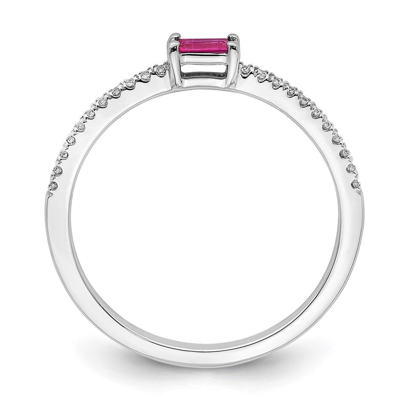 14k White Gold Polished Ruby and Real Diamond Ring