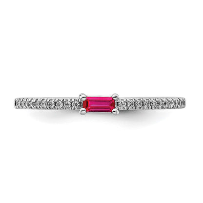 14k White Gold Polished Ruby and Real Diamond Ring