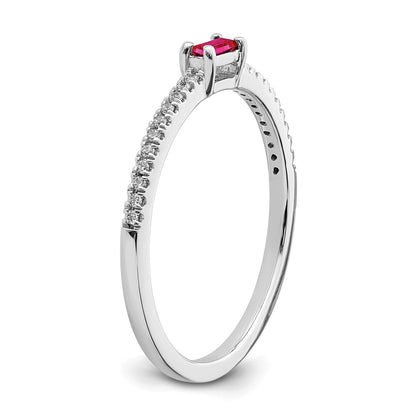 14k White Gold Polished Ruby and Real Diamond Ring