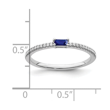 14k White Gold Polished Sapphire and Real Diamond Ring