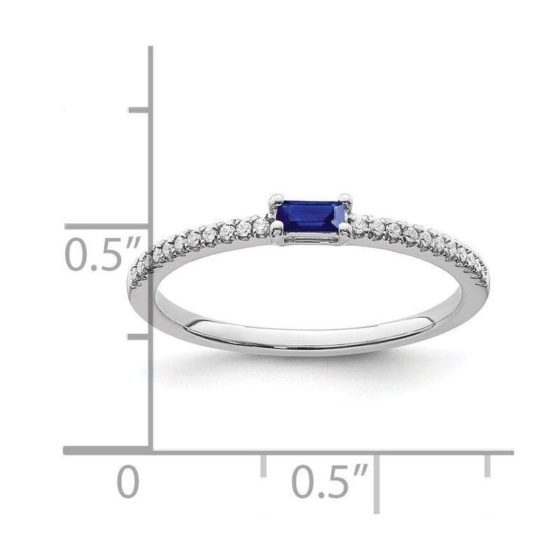 14k White Gold Polished Sapphire and Real Diamond Ring