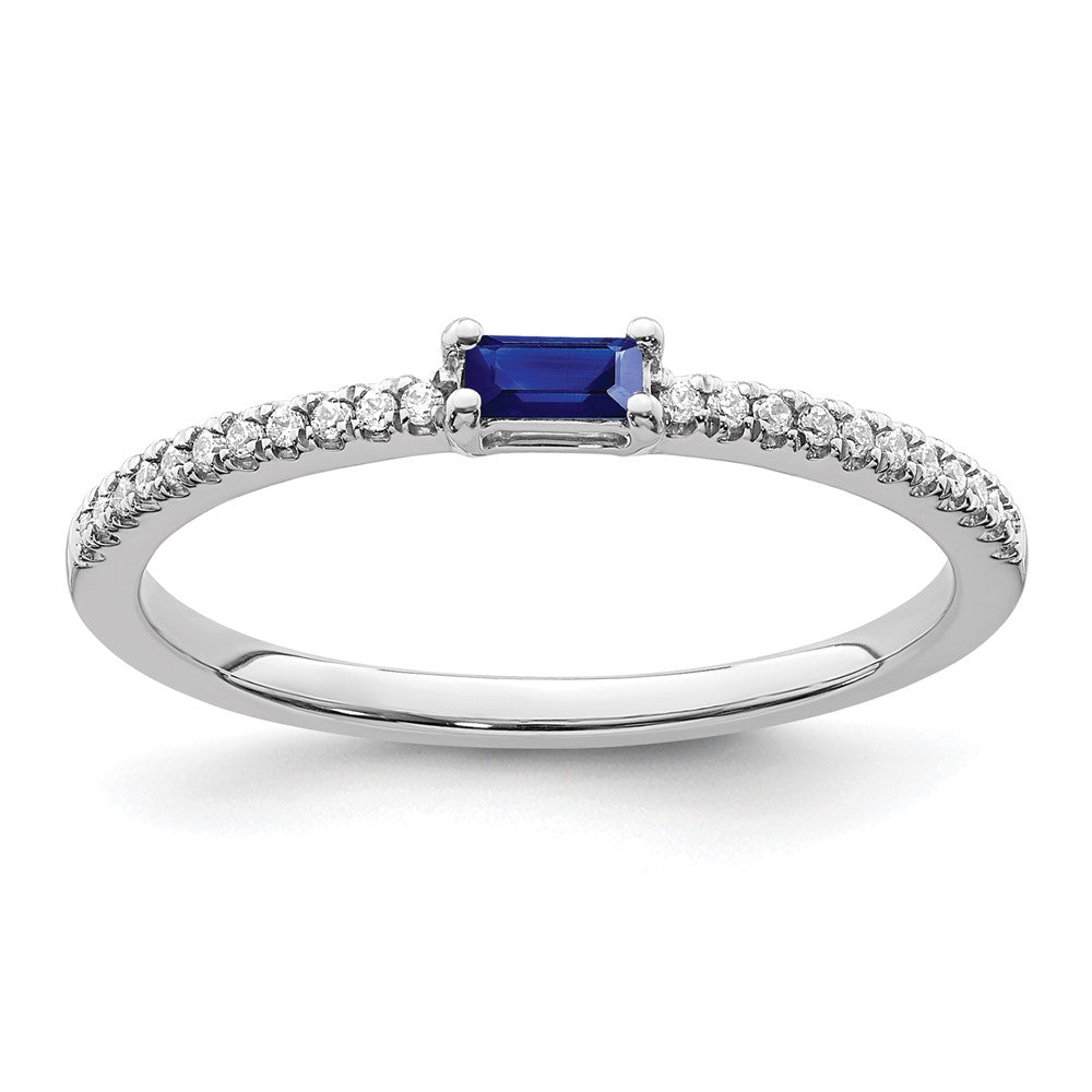 14k White Gold Polished Sapphire and Real Diamond Ring