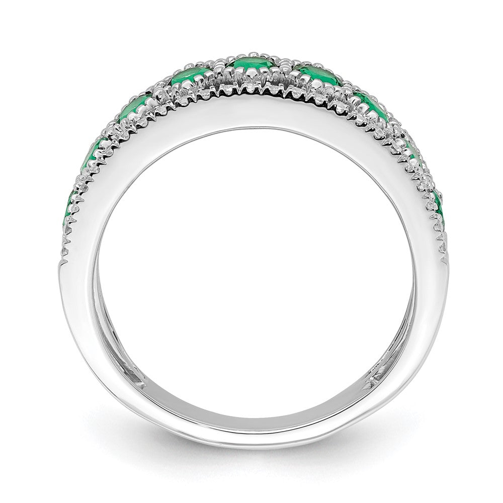 14k White Gold Polished Emerald and Real Diamond Ring