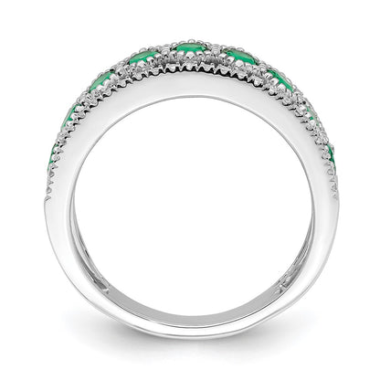 14k White Gold Polished Emerald and Real Diamond Ring
