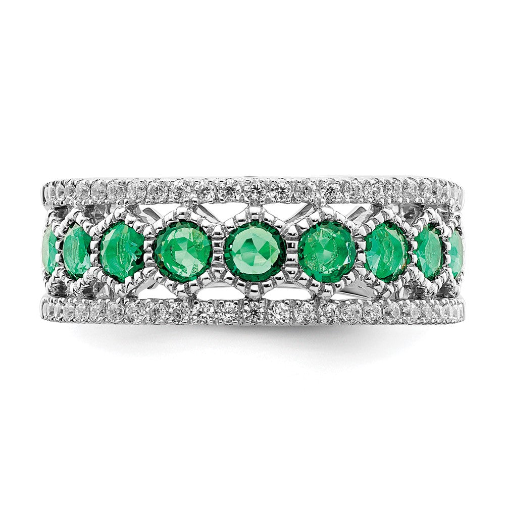 14k White Gold Polished Emerald and Real Diamond Ring