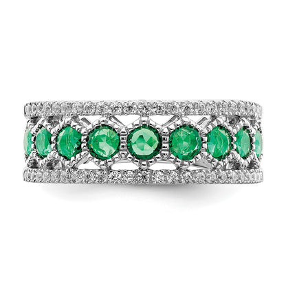 14k White Gold Polished Emerald and Real Diamond Ring