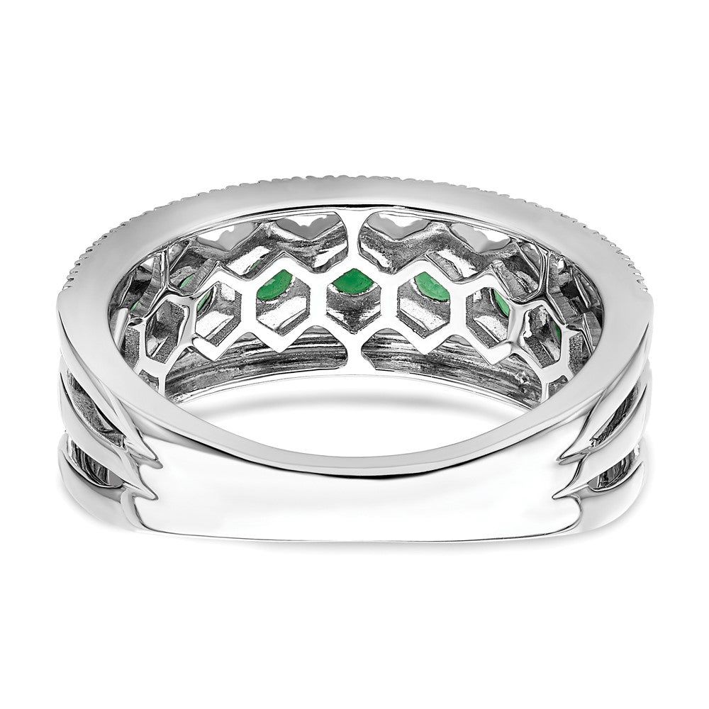 14k White Gold Polished Emerald and Real Diamond Ring