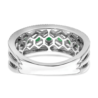 14k White Gold Polished Emerald and Real Diamond Ring