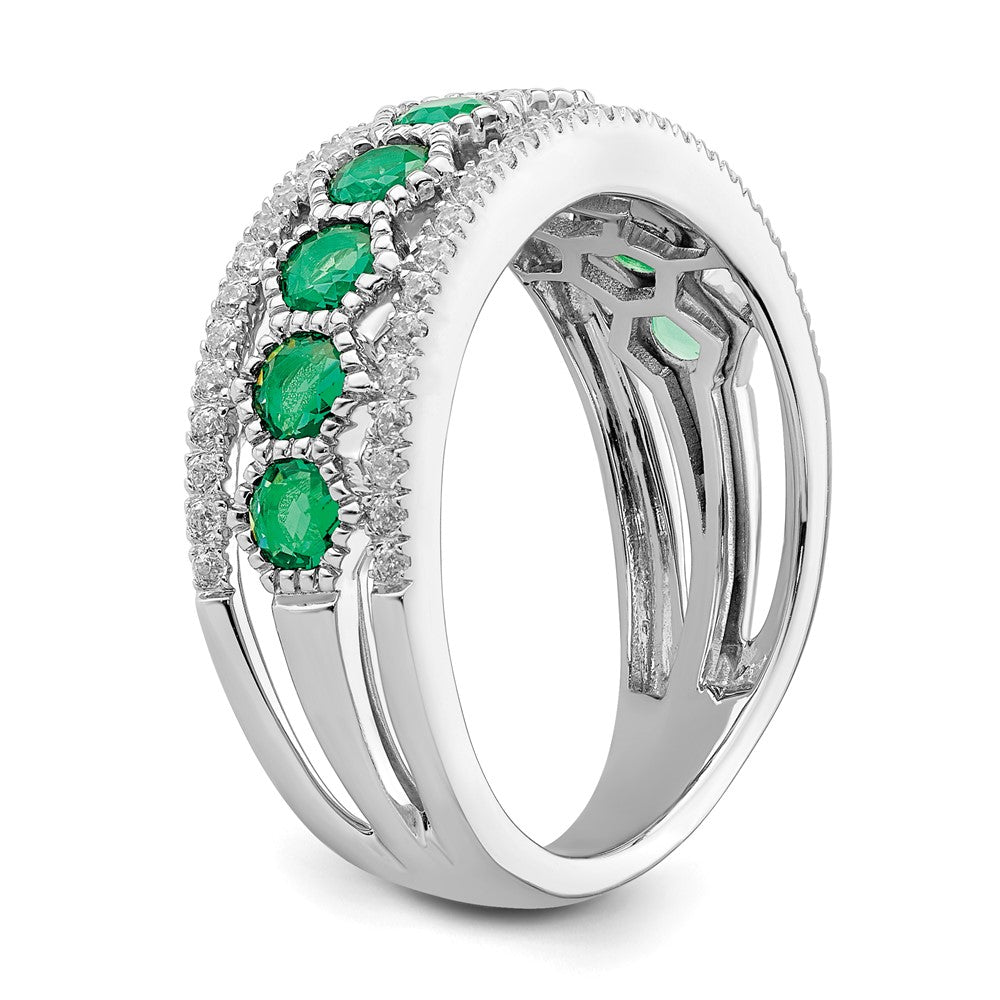 14k White Gold Polished Emerald and Real Diamond Ring
