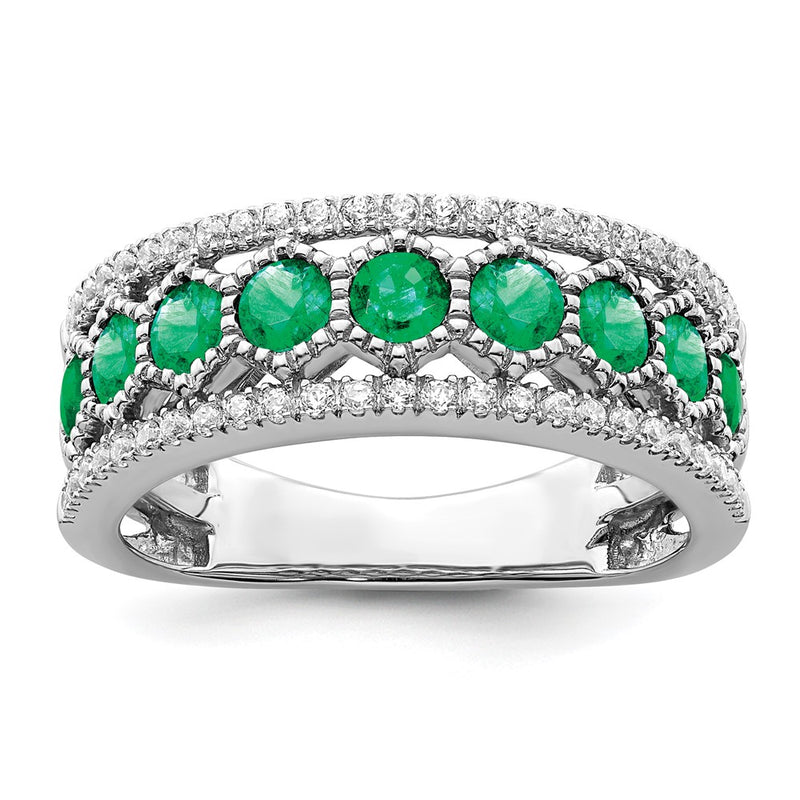 14k White Gold Polished Emerald and Real Diamond Ring