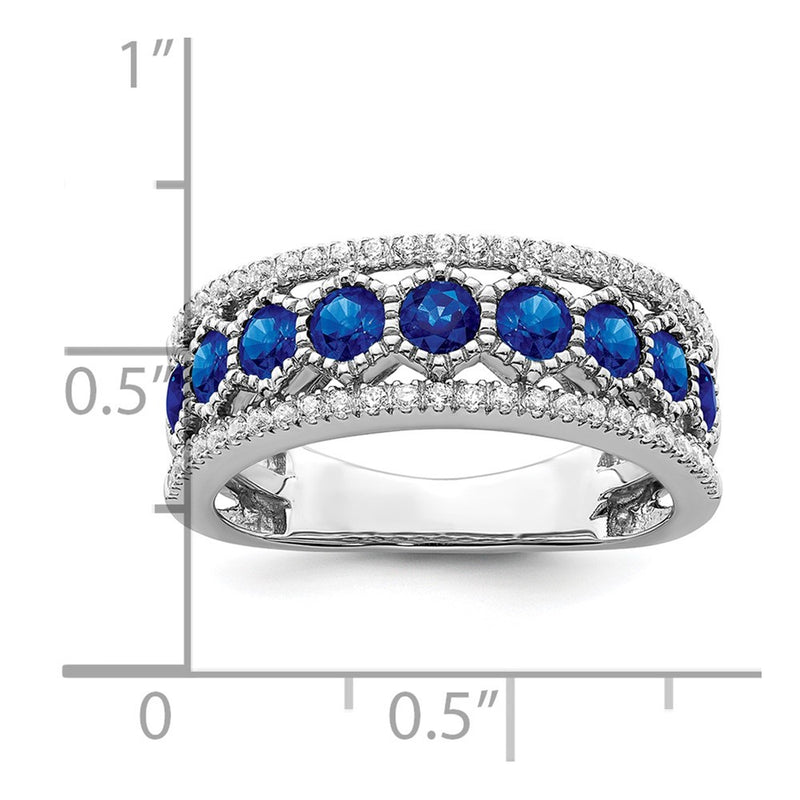 14k White Gold Polished Sapphire and Real Diamond Ring