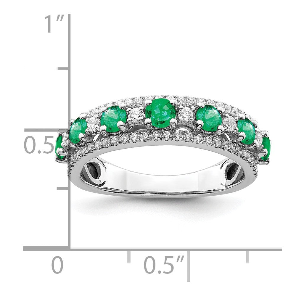 14k White Gold Polished Emerald and Real Diamond Ring