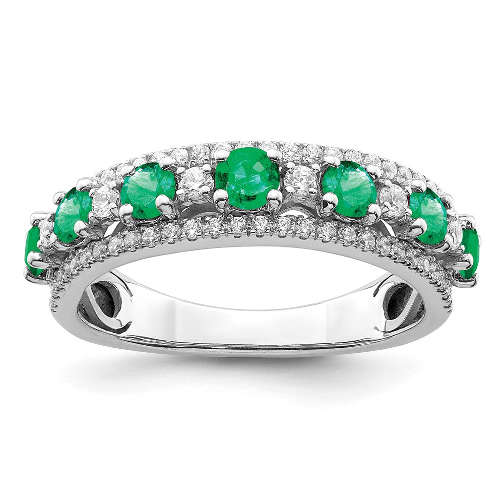 14k White Gold Polished Emerald and Real Diamond Ring
