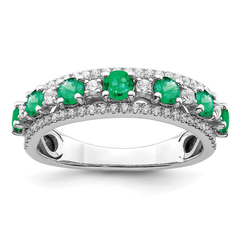 14k White Gold Polished Emerald and Real Diamond Ring