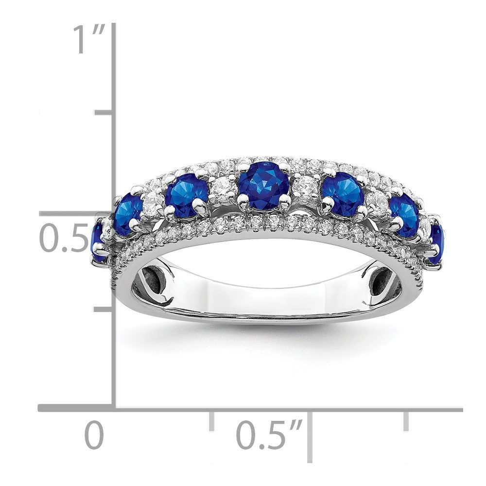 14k White Gold Polished Sapphire and Real Diamond Ring