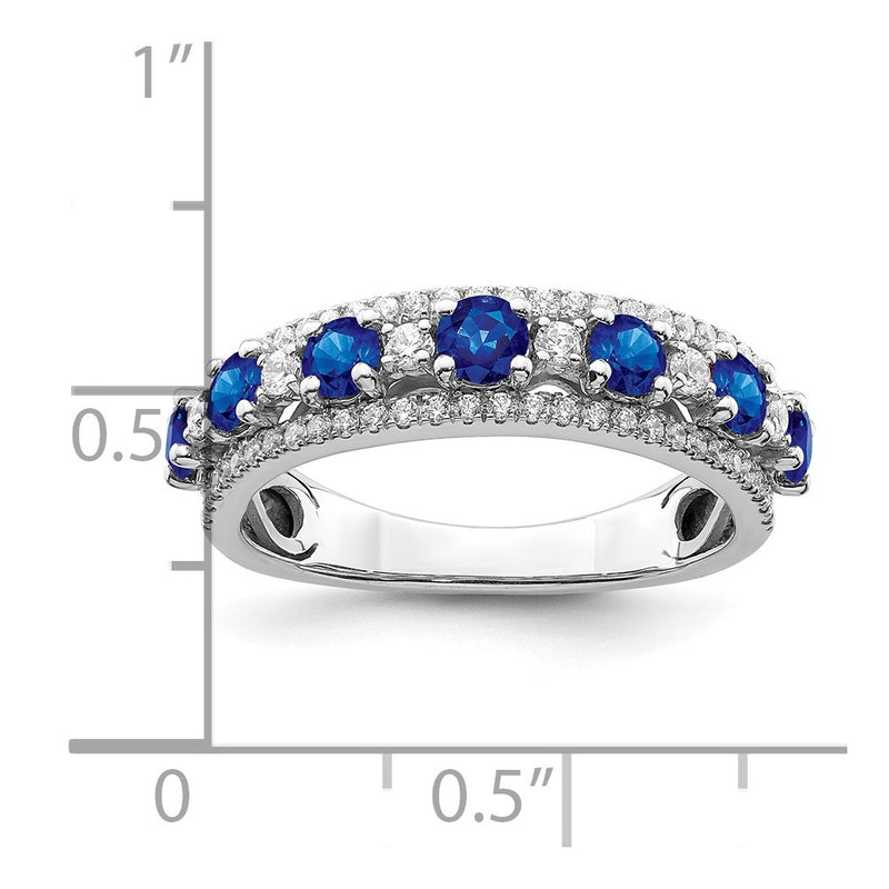 14k White Gold Polished Sapphire and Real Diamond Ring