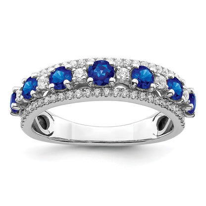 14k White Gold Polished Sapphire and Real Diamond Ring