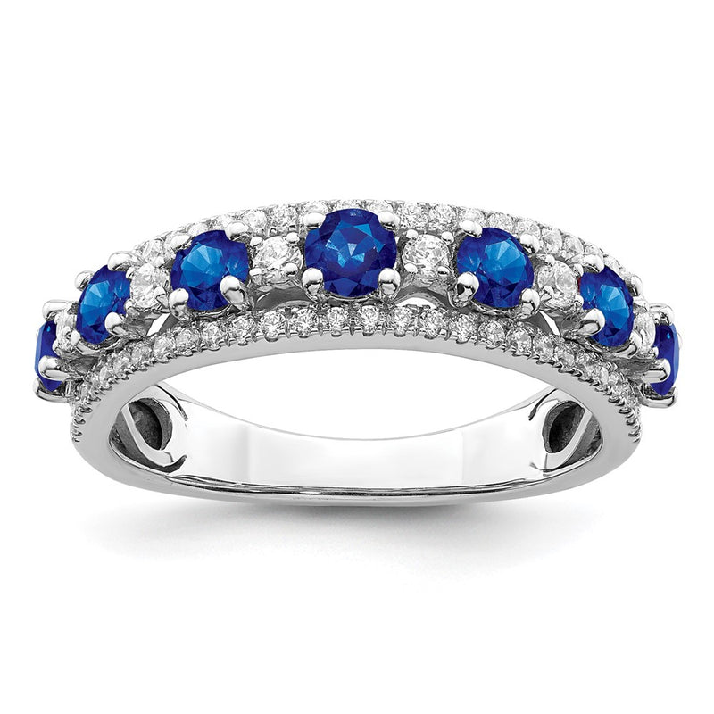 14k White Gold Polished Sapphire and Real Diamond Ring