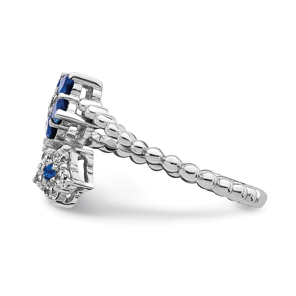 14k White Gold Polished Sapphire and Real Diamond Floral Ring